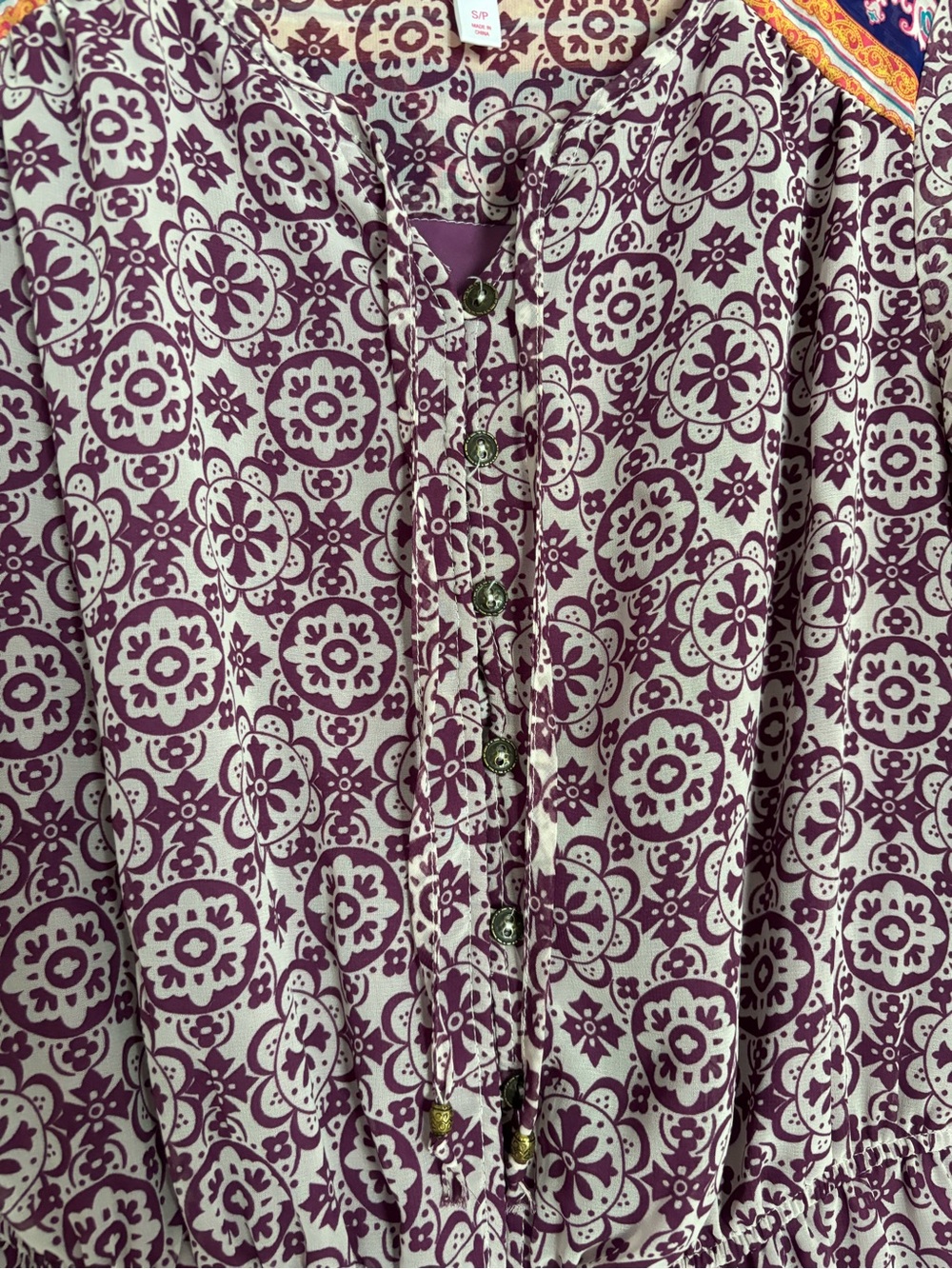 Xhilaration Purple Floral Print Romper with Orange Border - Boho, Indie - Picture 6 of 14